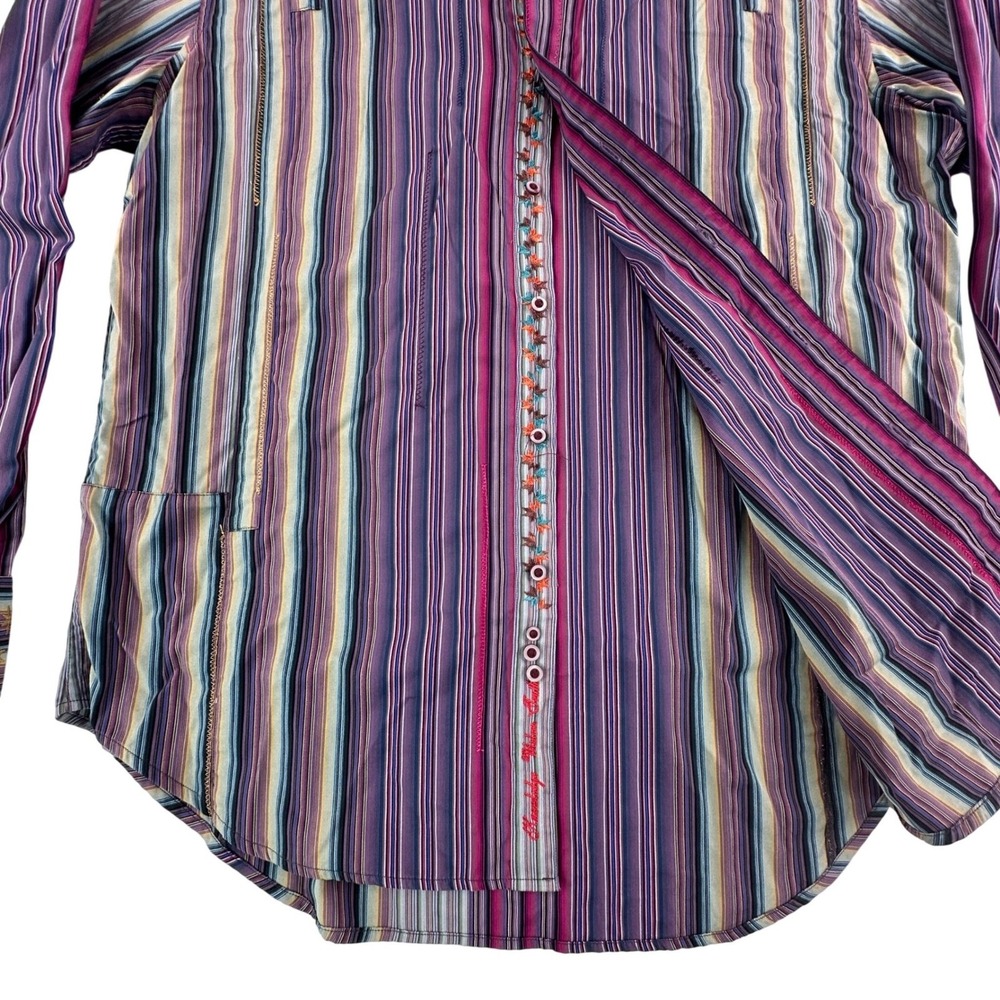 Robert Graham Mens Large Button‎ Up Shirt Purple Striped Embroidered Scooter L - Picture 5 of 16